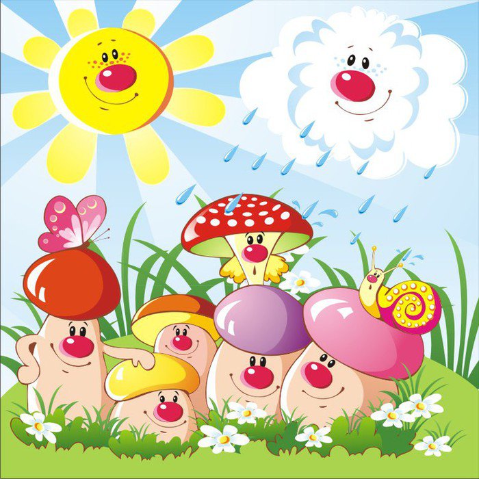 грибочки - природа, детская, дождь, мультик, мухомор, детям, подушка, грибы, солнце - оригинал