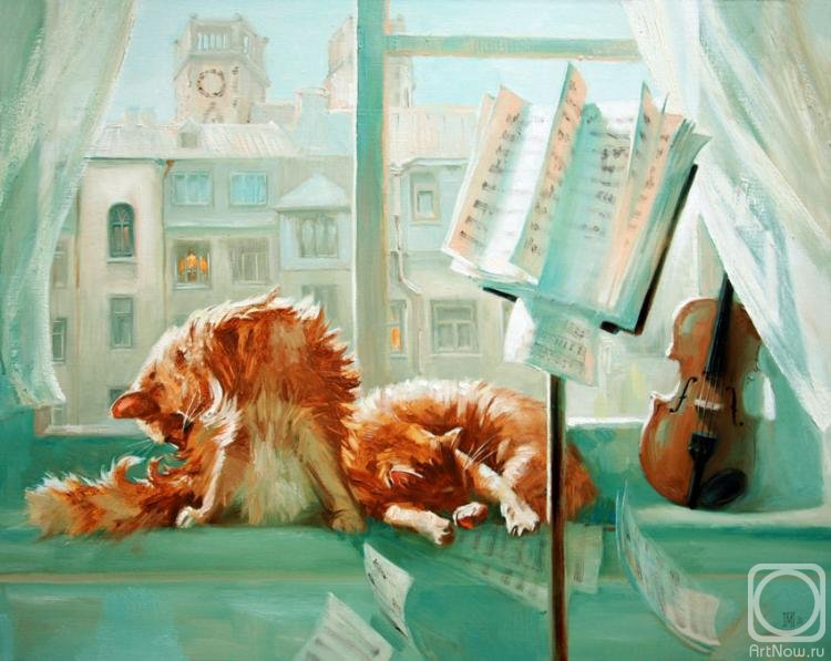 Музыка - скрипка, дом, коты - оригинал