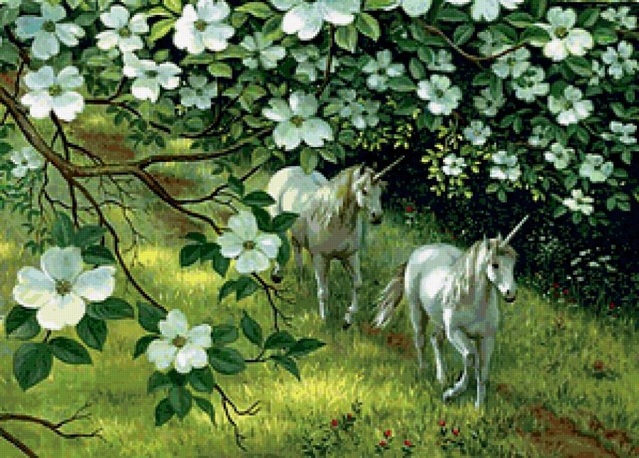 Весенний бег - цветение, кони, единороги, весна, животные, лошади - предпросмотр