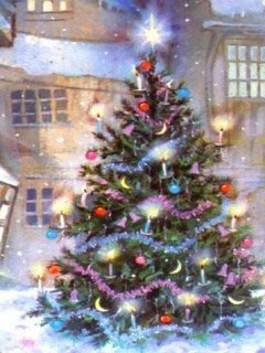Новогодняя елка - елка, праздник, город, зима, картина, новый год - оригинал