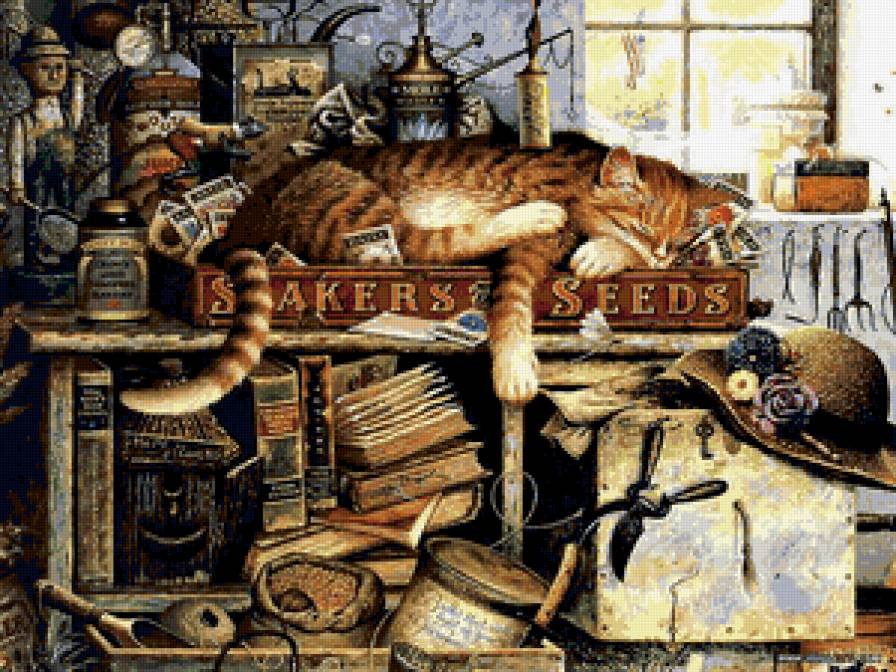 Кот - кот, книги, картина - предпросмотр