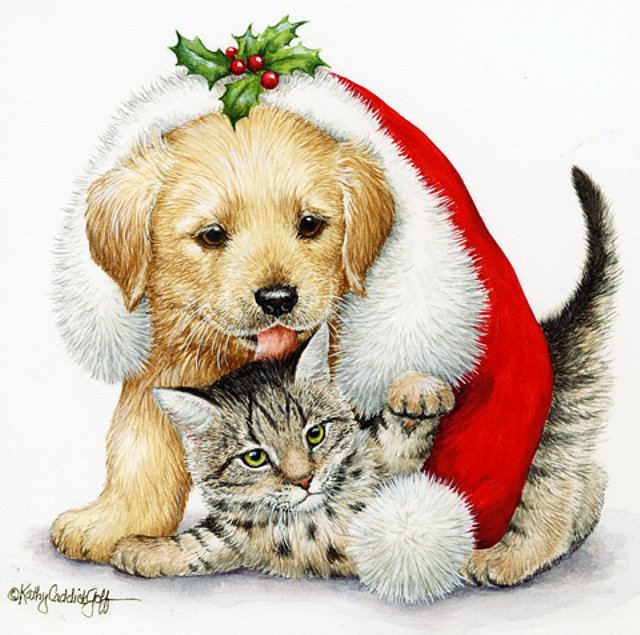 Рождественский подарок) - собака, рождество, кот - оригинал