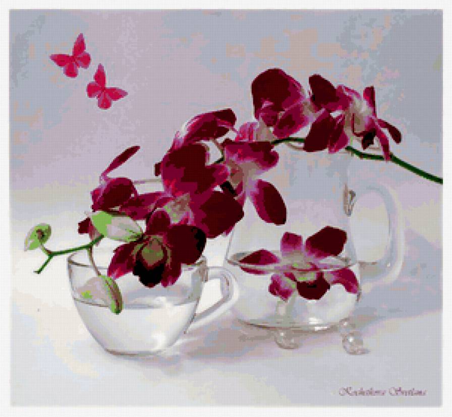 орхидея - бабочки, мотыльки, орхидея, цветы - предпросмотр