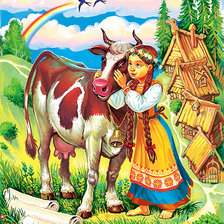 Оригинал схемы вышивки «Девушка, корова» (№222462)