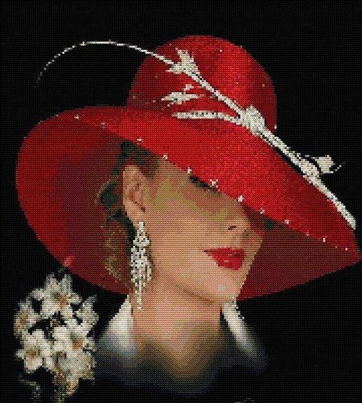 Дама в красной шляпе - картина, девушка, цветы, женщина, дама, шляпа - оригинал