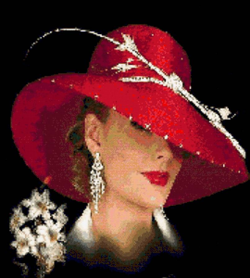 Дама в красной шляпе - дама, картина, шляпа, девушка, цветы, женщина - предпросмотр