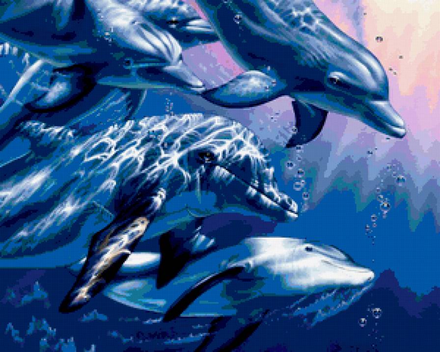 Дельфины - дельфины, картина, природа, море - предпросмотр