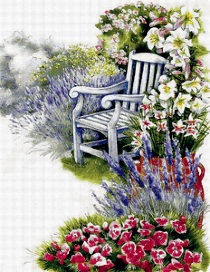 Весна - весна, скамейка, цветы - предпросмотр