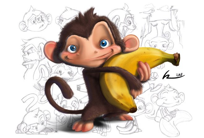 Мартышка и банан - обезьяна - оригинал