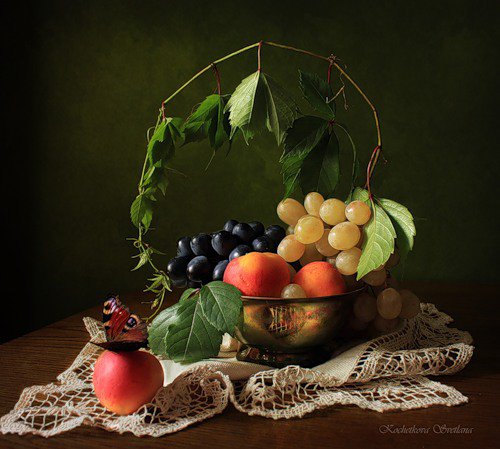 натюрморт - натюрморт, виноград, фрукты - оригинал