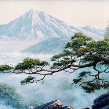 Оригинал схемы вышивки «Пейзаж, лес, горы» (№224006)