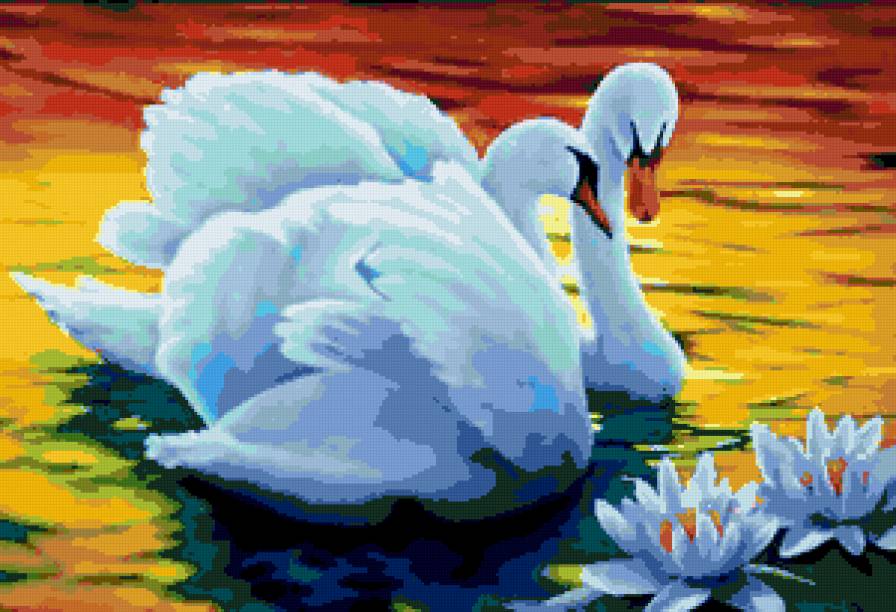 №224291 - картина, река, лебеди, птицы - предпросмотр