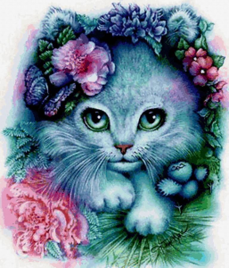 кошка - кошка, животные, муська, цветы - предпросмотр