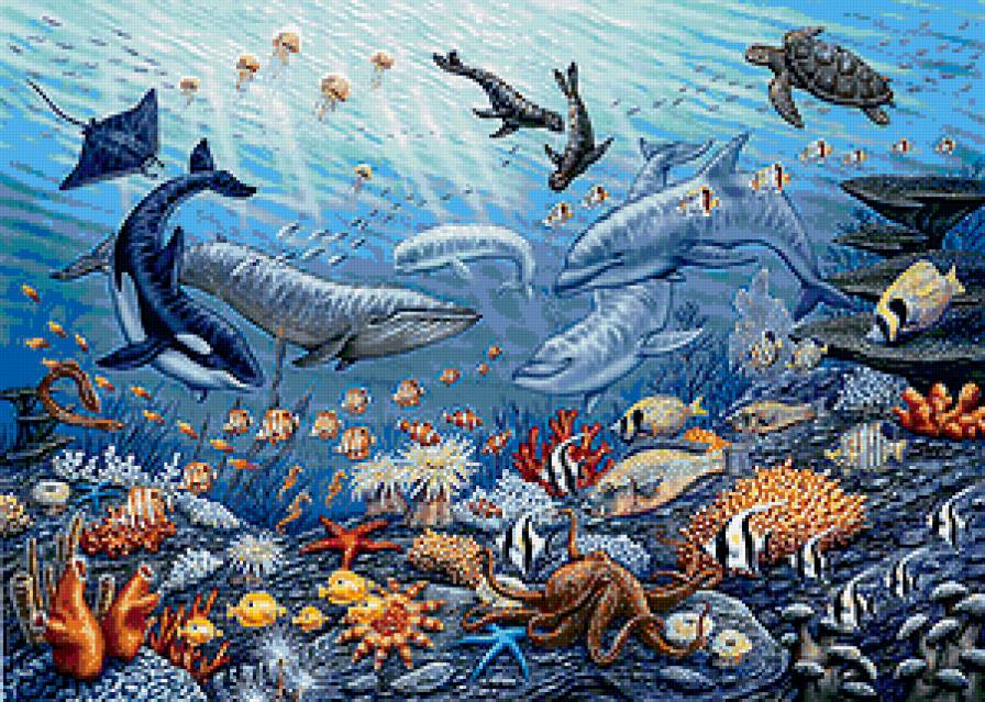 подводный мир - рыба, звездочка, рыбы, дельфин, осьминог, море, океан - предпросмотр