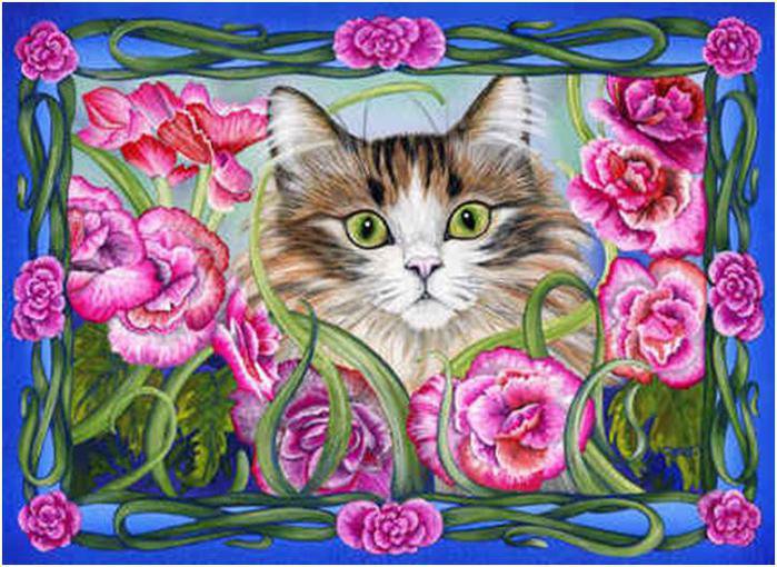 кошка - кошка, розы, животные, цветы, муська - оригинал