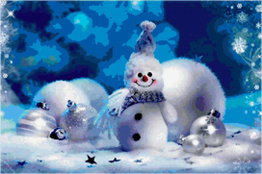 снеговик - голубой, новый год, шар, снеговик - предпросмотр
