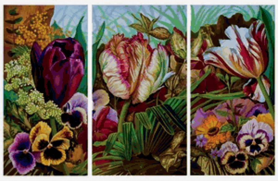 ТРИПТИХ "ЦВЕТЫ" - цветы, трптих, анютки, диптих, тюльпаны - предпросмотр