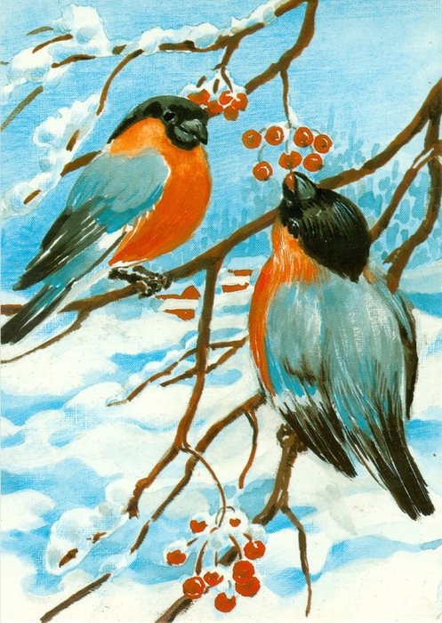 синички - природа, картина, синички.зима., фауна, животные - оригинал