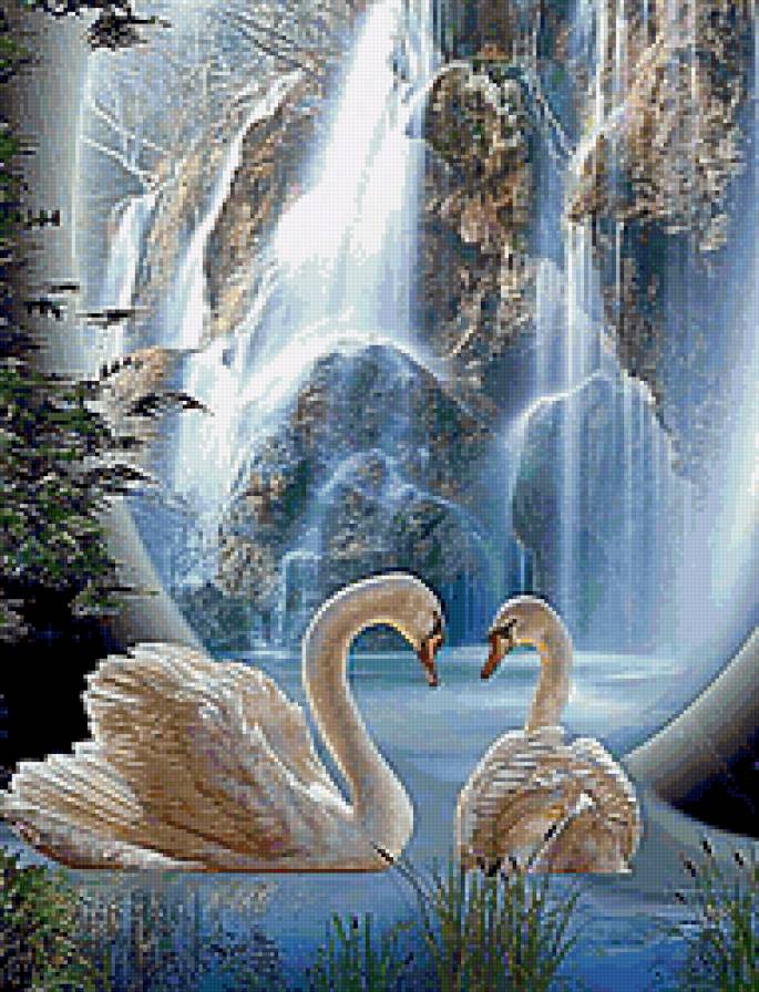 лебеди на пруду - животные, картина, фауна, птицы.лебеди, природа - предпросмотр
