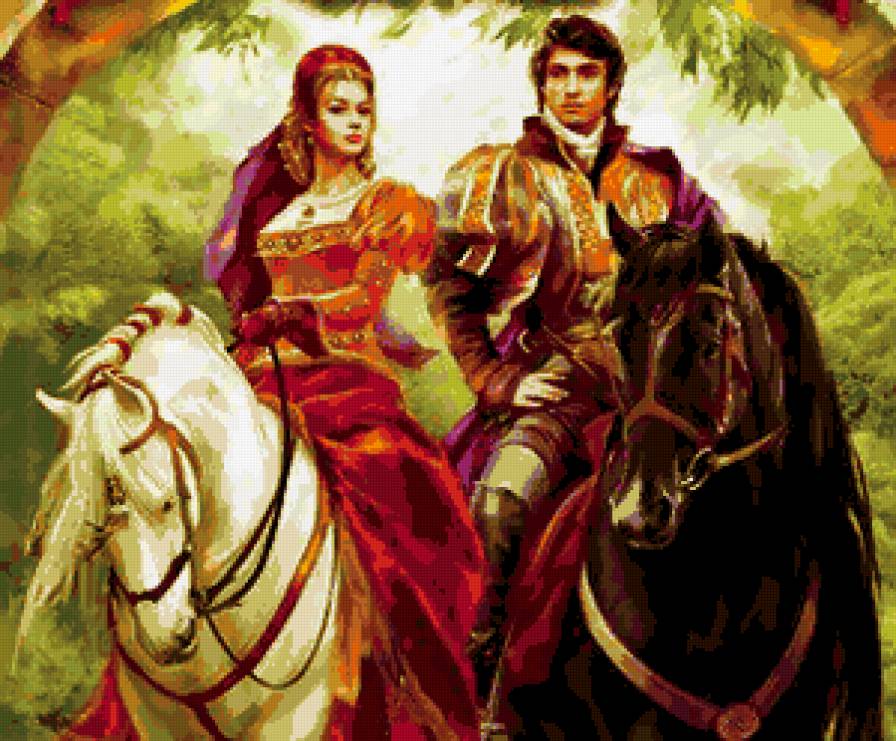 рыцарь и принцесса - роман, любовь, лошади, мужчина, пара, двое, женщина - предпросмотр