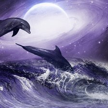 Схема вышивки «Дельфины ночью»