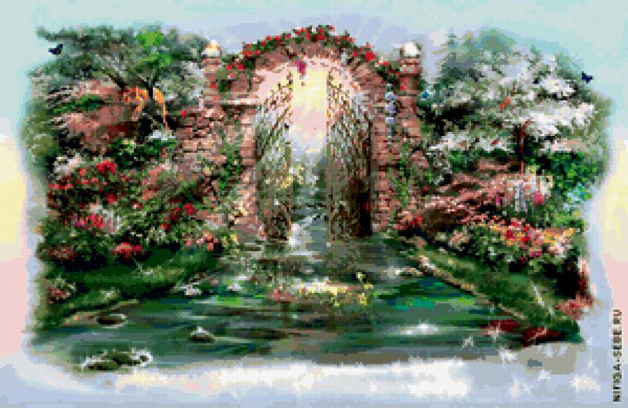 Дивный сад - цветы, пейзаж, ворота - предпросмотр