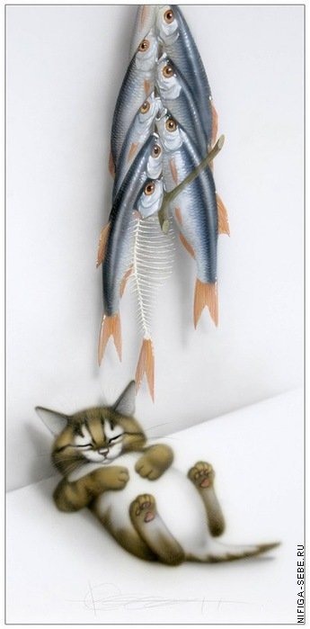 Серия "Коты" - кот, рыба - оригинал