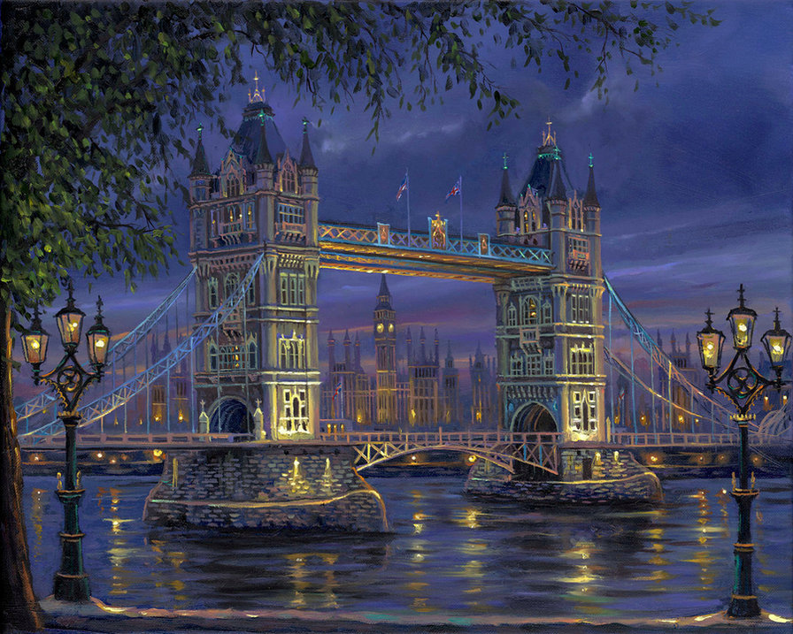 Лондон - дом, фонарь, мост, река - оригинал