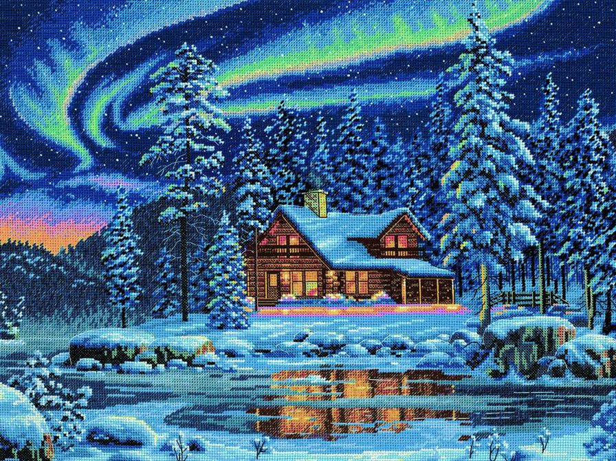 Зимний пейзаж - небо, зима, домик, домики, зимняя сказка, снег, пейзаж, природа - оригинал