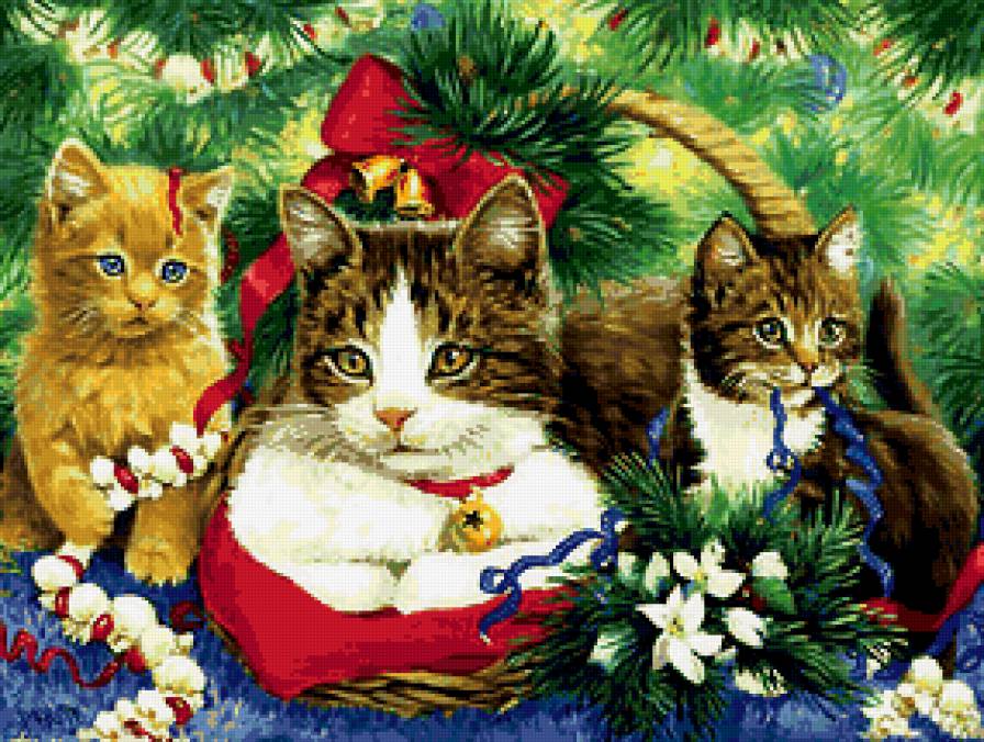 праздничнее настроение - котята, првздник, кошки, мусики, новый год, елка,  - предпросмотр
