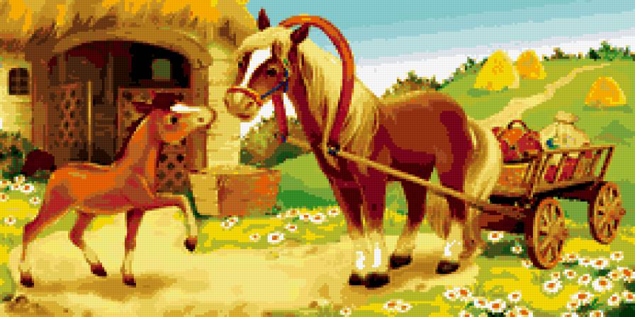 лошадки - лошади, мультяшки, зверята, лошадь, детская, село, мультик, детям - предпросмотр