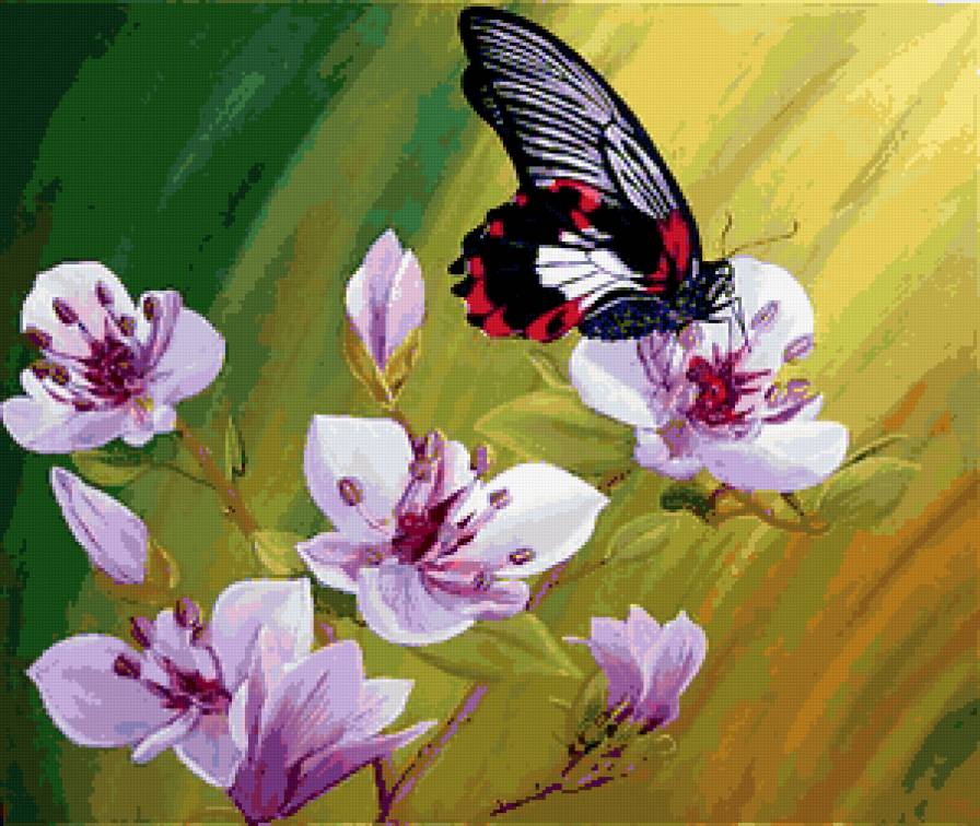 бабочка - цветы, картина, бабочки - предпросмотр