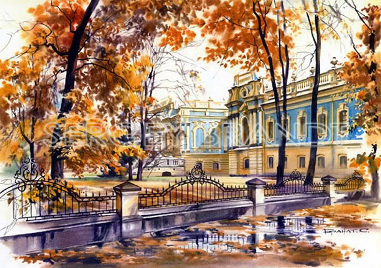 Осень Сергей Брандт - колонны, дворец, осень, парк - оригинал