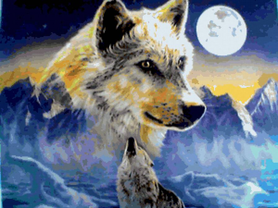Луна - ночь, луна, волки, хищник, животные, волк - предпросмотр