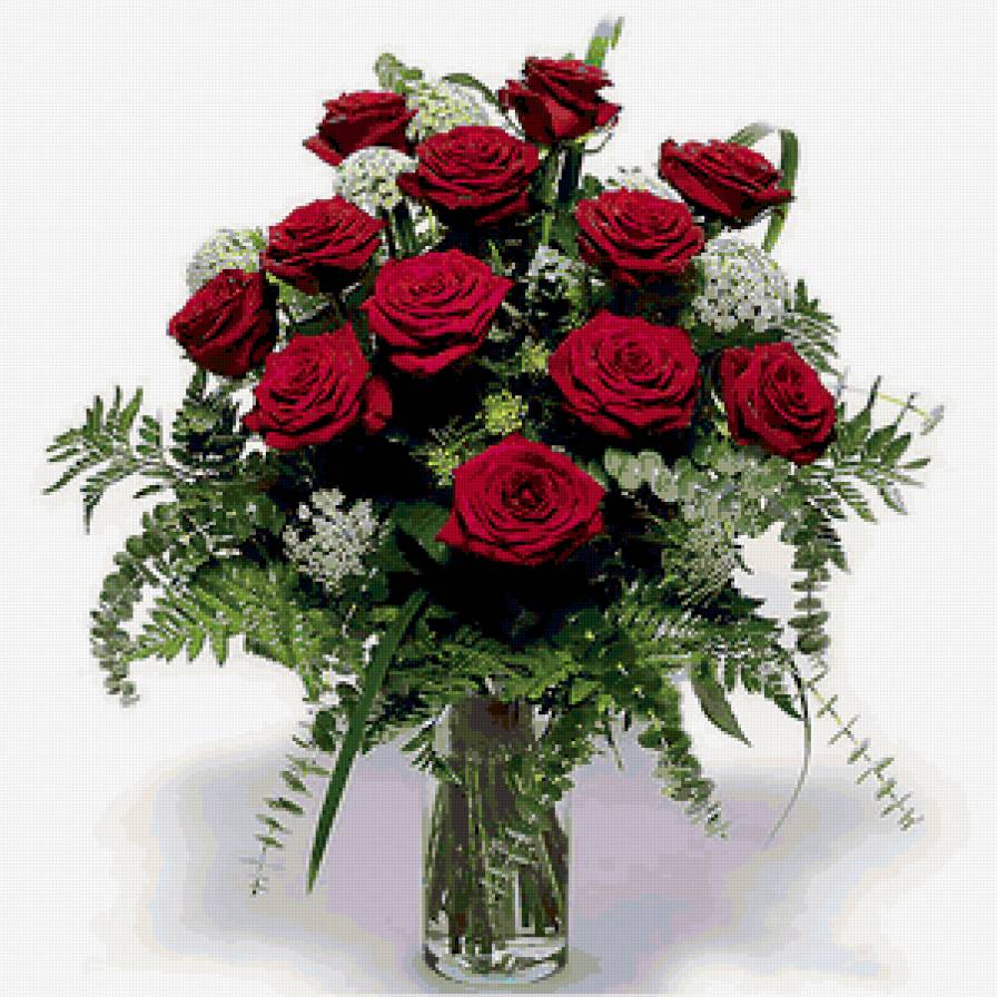 Букет красных роз - цветвы, букет, открытка, ваза - предпросмотр