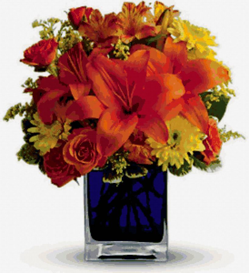 Яркий букет - ваза, открытка, цветы, букет - предпросмотр