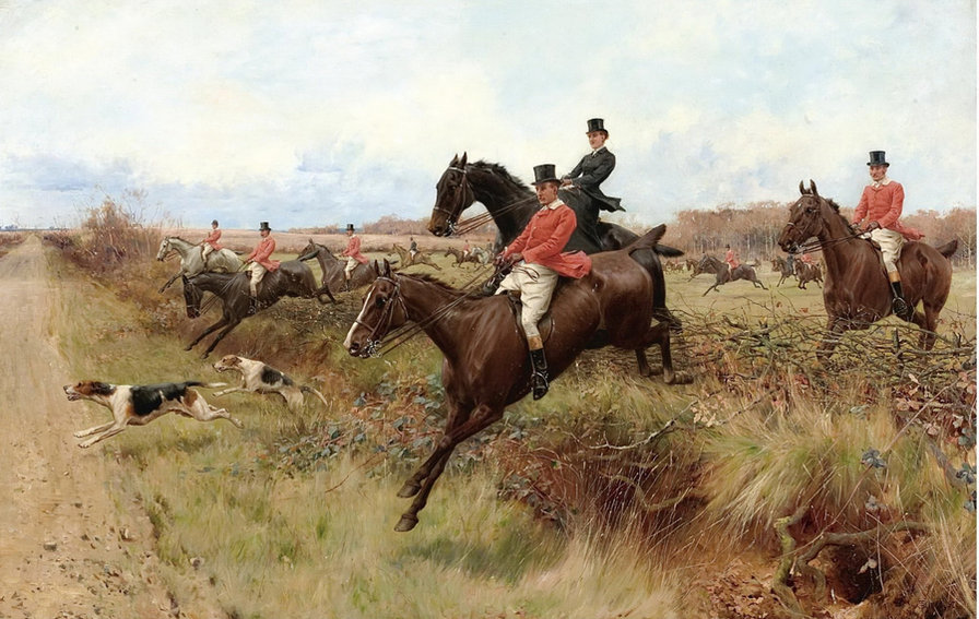 Английская охота - природа, охота., собаки, лошади, пейзаж, люди - оригинал
