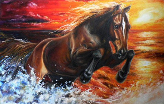 Бегущая лошадь - лошади, жеребец, животные, живопись, кони, лошадь, лошадка, конь - оригинал