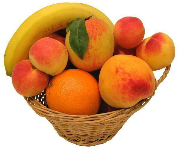Корзина с фруктами - персики, корзина, фрукты, бананы - оригинал