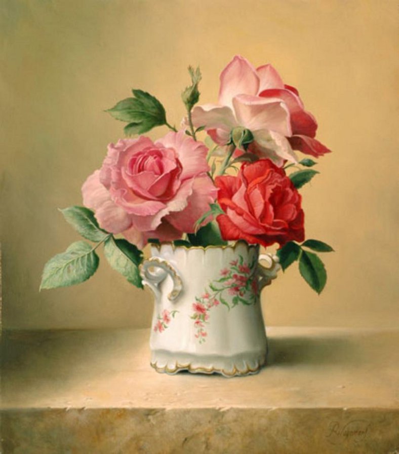 розы  на столе - розы, натюрморт, цветы, букет - оригинал