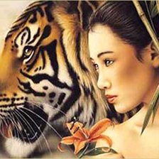 Оригинал схемы вышивки «тигр и девушка» (№229860)