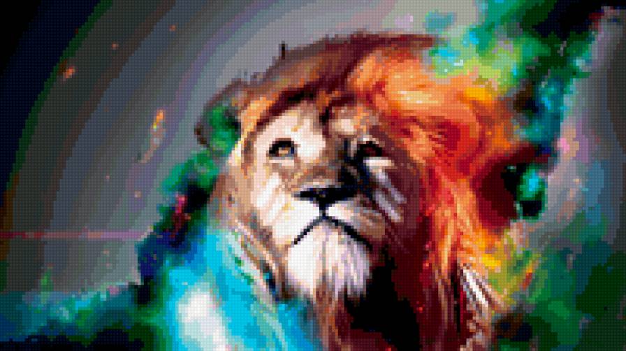 Лев в красках - животные, абстракция, кошки - предпросмотр
