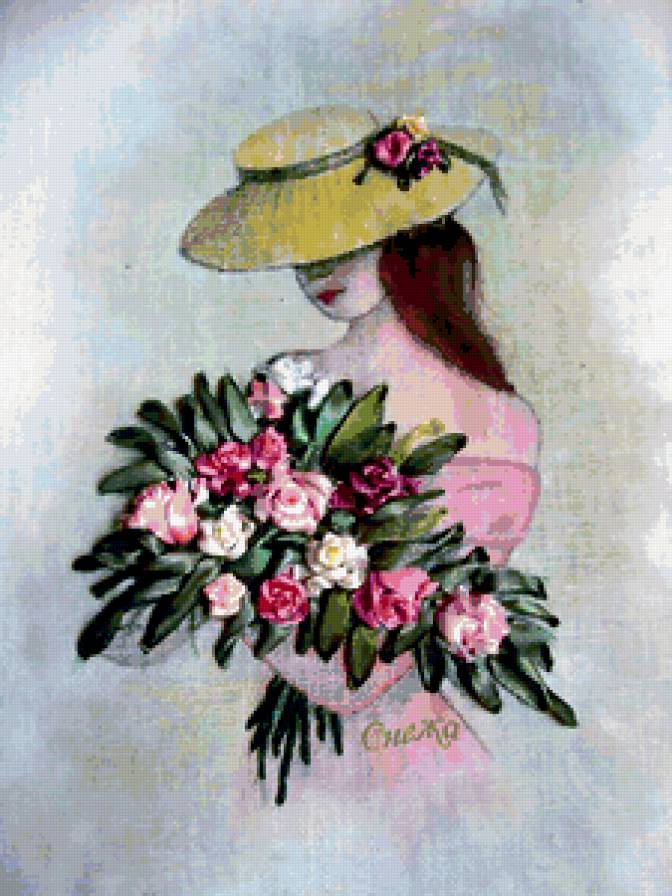 КРАСОТКА в шляпе - красавица, цветы, нежность, шляпа, женщина, женщина -загадка - предпросмотр