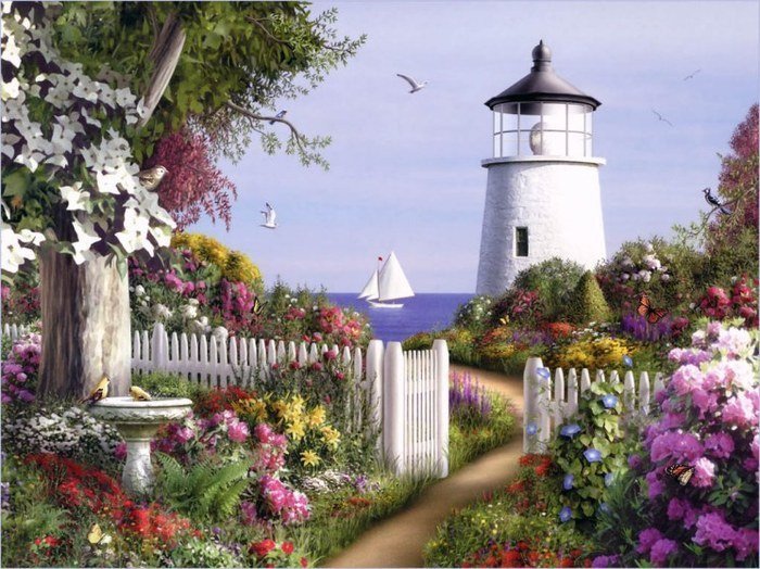 МАЯК - природа, цветы, море, маяк - оригинал