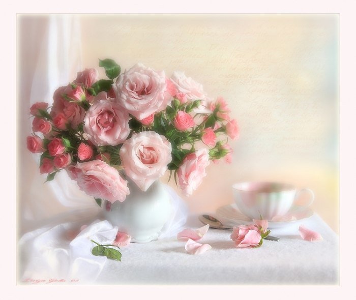 Натюрморт "нежность" - натюрморт, розы, цветы - оригинал