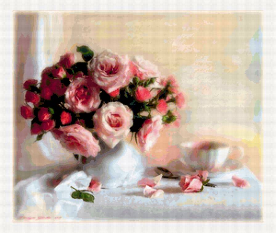 Натюрморт "нежность" - натюрморт, розы, цветы - предпросмотр