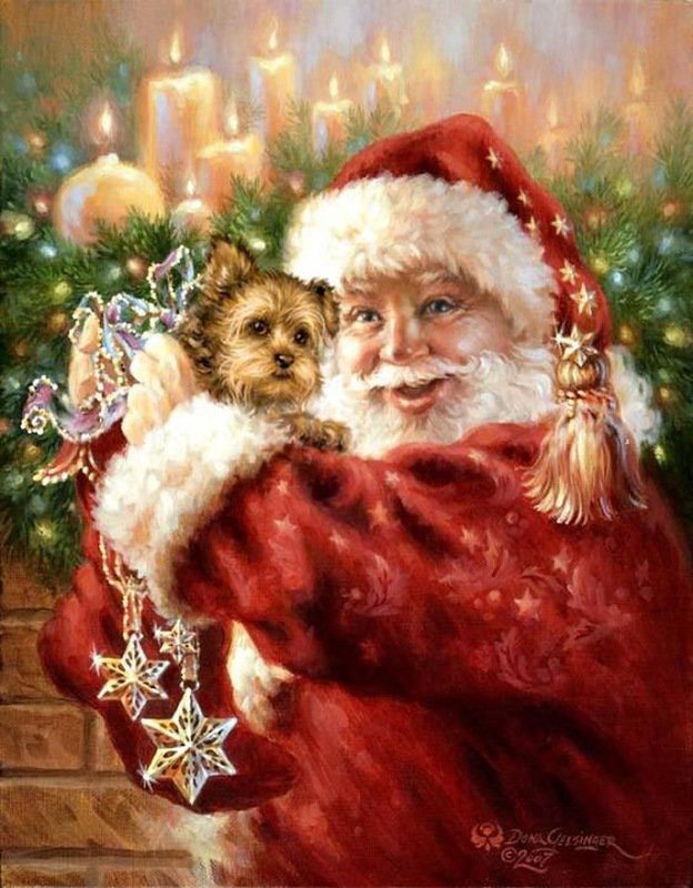 Дед Мороз и Моська - новый год, елка, свечи, сказка, собака, зима, подарки - оригинал