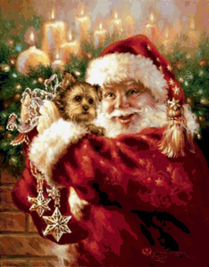 Дед Мороз и Моська - зима, новый год, сказка, подарки, свечи, елка, собака - предпросмотр