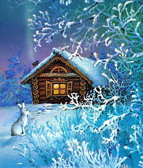 ЗИМА - зима, сказка, новый год, снег, домик, зайчик - оригинал