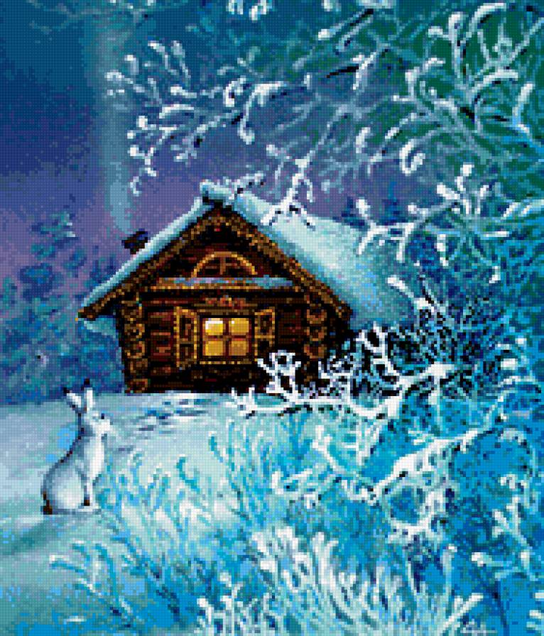 ЗИМА - зайчик, снег, домик, сказка, зима, новый год - предпросмотр